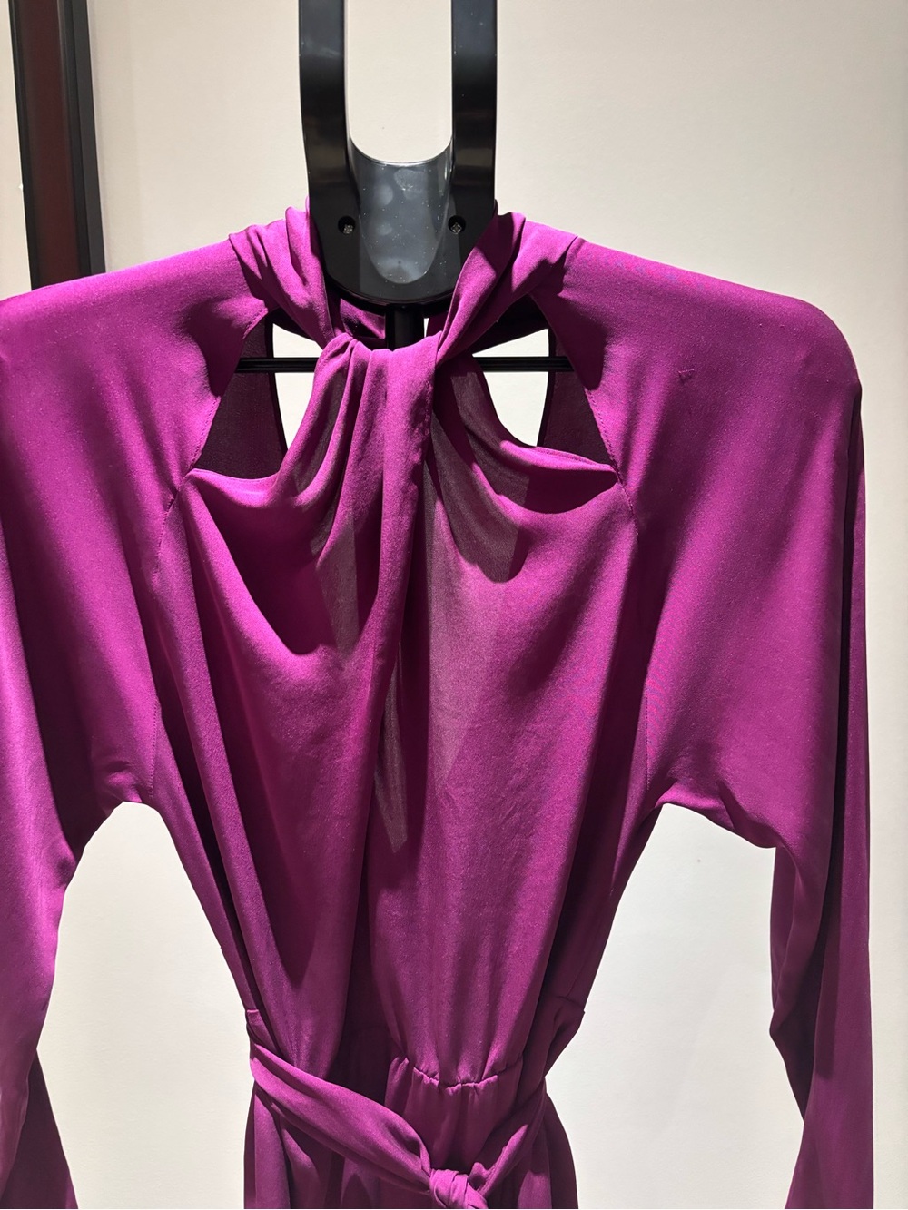 Milly Silk Purple Long-Sleeve Tie-Neck Wrap Dress - Picture 2 of 5